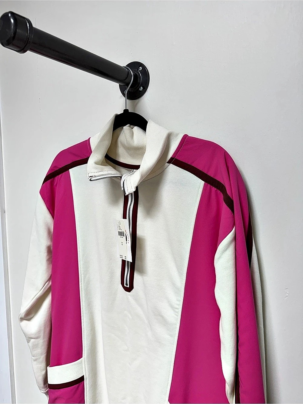NWT Anthropologie Daily Practice Colorblock Quarter Zip Pullover Pink Ivory